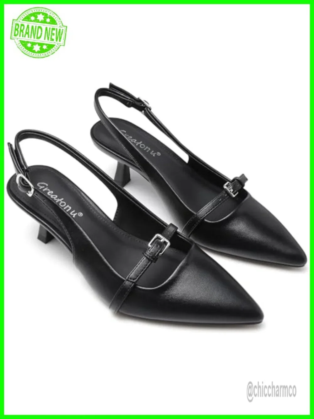 Kitten Heels Pointed Toe Slingback Dress Pumps Faux Leather